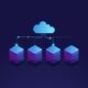 Server room, cloud storage icon, datacenter and database concept, data exchange process isometric